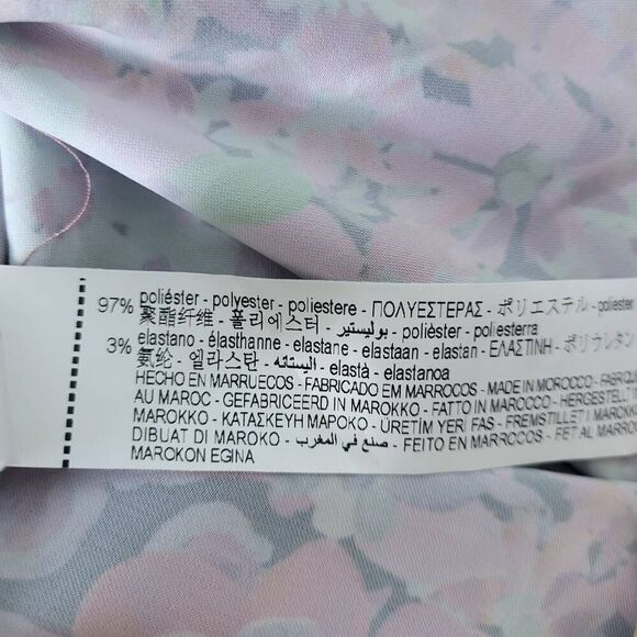 Zara Womens Floral Button Front Top Pink Large V Neck Long Sleeve Satin Colorful - Picture 6 of 8
